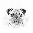Black and white pug tattoo design idea