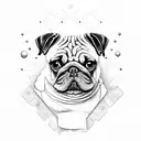 Black and white pug tattoo design idea