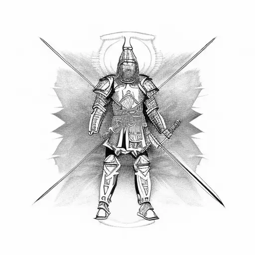 warrior with full armor of god tattoo design idea
