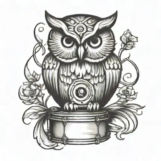owl on drum stiick tattoo design idea