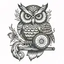 owl on drum stiick tattoo design idea
