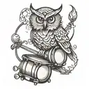 owl on drum stiick tattoo design idea