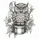 owl on drum stiick tattoo design idea