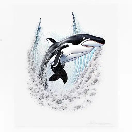 killer whale emerging from the water during a storm in a gloomy style on the for tattoo design idea