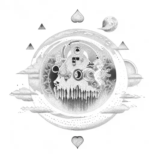 music techno moon life heart tattoo design idea