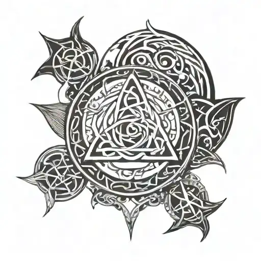 combine Triquetra, triple moon symbol and pentagram tattoo design idea