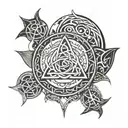combine Triquetra, triple moon symbol and pentagram tattoo design idea