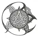 combine Triquetra, triple moon symbol and pentagram tattoo design idea