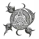 combine Triquetra, triple moon symbol and pentagram tattoo design idea