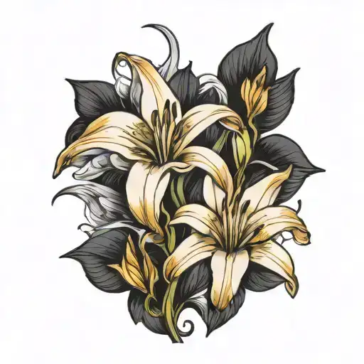 black and white lilies with a a lighting bolt striking tattoo design idea