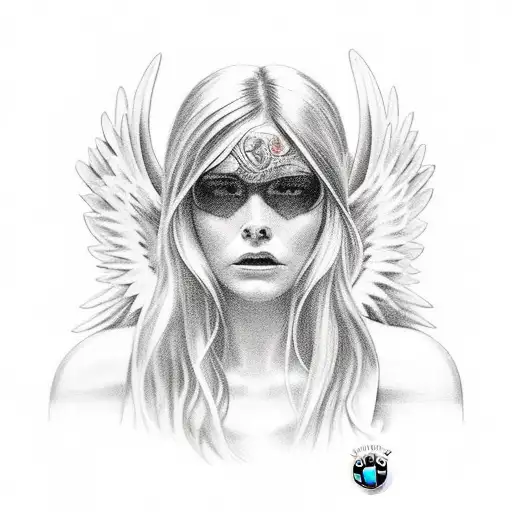 BMW front angel eyes pit girl tattoo design idea