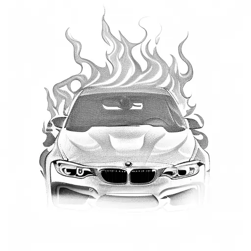 bmw car. bmw m2.flames. pinup girls tattoo design idea