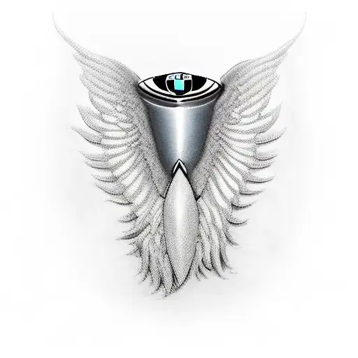 BMW car front  with angel eyes. pit girl standing on the side of the car tattoo design idea