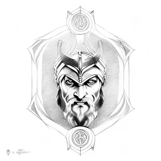 norse god odin. chair. valkary tattoo design idea