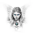 BMW front angel eyes pit girl tattoo design idea