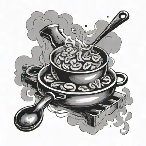 A black and gray tattoo of a delicious dish being cooked in a kitchen tattoo design idea