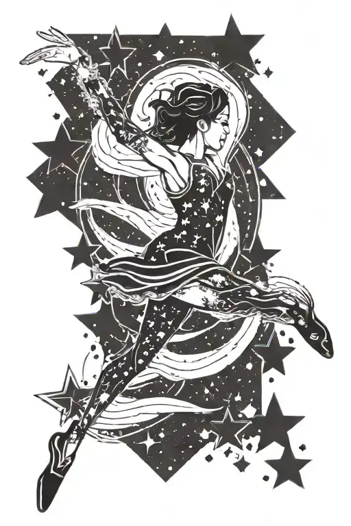 A dancer gracefully leaping among a constellation of stars tattoo design idea