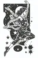 A dancer gracefully leaping among a constellation of stars tattoo design idea