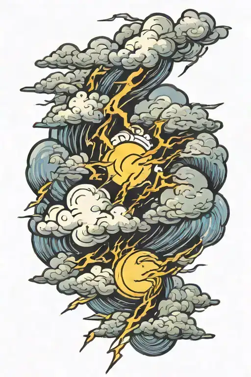 clouds and lightning storm tattoo design idea