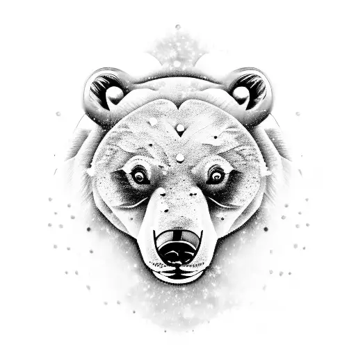 A detailed portrait of a polar bear with falling snowflakes tattoo design idea