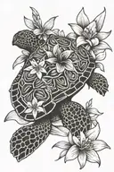 turtle, leopard print shell, lily flower tattoo design idea