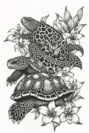 turtle, leopard print shell, lily flower tattoo design idea