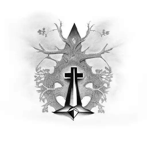 Sankofa bird, arrowhead, tree roots, old church tattoo design idea