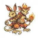 fire rabbit, fire monkey, metal ox in team like stance tattoo design idea