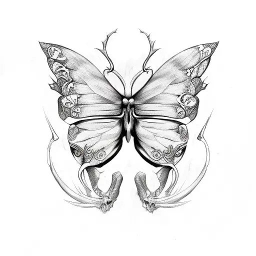 Butterfly with skull wings tattoo design idea