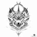 Combine elements from Dark Souls and Nordic mythology to create a unique tattoo design featuring a wolf and dragon in a fierce battle tattoo design idea
