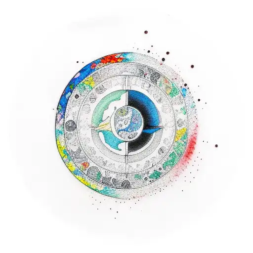 Water color yin and yang forearm print for a male arm tattoo design idea