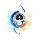 Yin and yang print for a forearm tattoo sleeve combined with watercolor sun and moon tattoo design idea