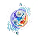 Yin and yang print for a forearm tattoo sleeve combined with watercolor sun and moon tattoo design idea