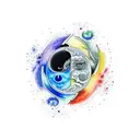 Yin and yang print for a forearm tattoo sleeve combined with watercolor sun and moon tattoo design idea