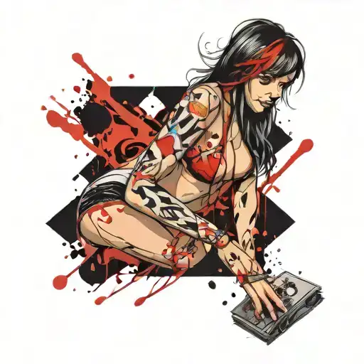 an ace card with a female body in bikini in the center of the card tattoo design idea