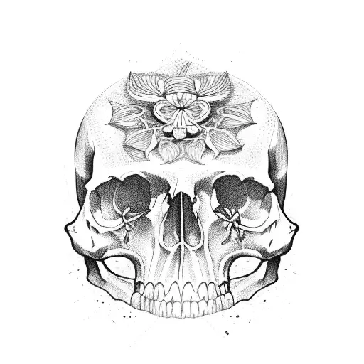 botanical with skulls and spooky elements  tattoo design idea