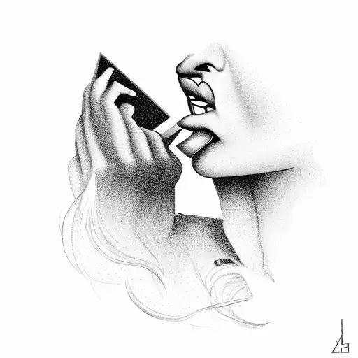 girl blowing kiss, warm setting, sky is a scissor tattoo design idea