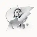 girl blowing kiss against desert backdrop and sky opening up like a scissor tattoo design idea