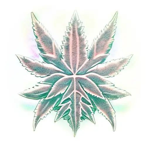A realistic tattoo of a cannabis leaf intertwined with binary code forming the shape of the Orion constellation tattoo design idea
