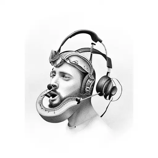 A portrait of Roy playing a musical instrument tattoo design idea