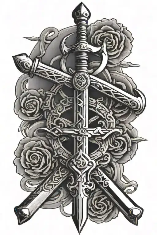 three swords crossed tattoo design idea