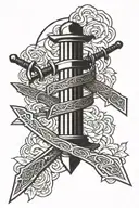three swords crossing sleeve tattoo design idea