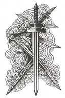 three swords crossing sleeve tattoo design idea