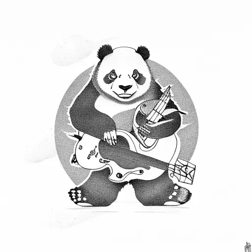 A panda playing a bass guitar tattoo design idea