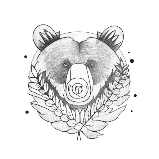 Bear holding a fern in one hand, a love bomb in the other tattoo design idea