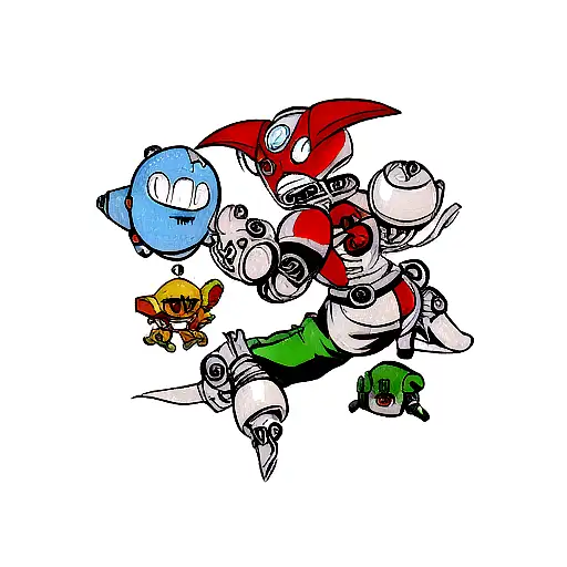 create a sleeve tattoo featuring the following shows: Thundercats He-man Robotech Red Dwarf Marvin martian Doctor who Mo tattoo design idea