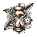 Hourglass and a clock and a stair way to heaven tattoo design idea