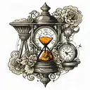 Hourglass and a clock and a stair way to heaven tattoo design idea