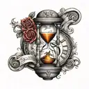 Hourglass and a clock and a stair way to heaven tattoo design idea