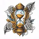 Hourglass and a clock and a stair way to heaven tattoo design idea